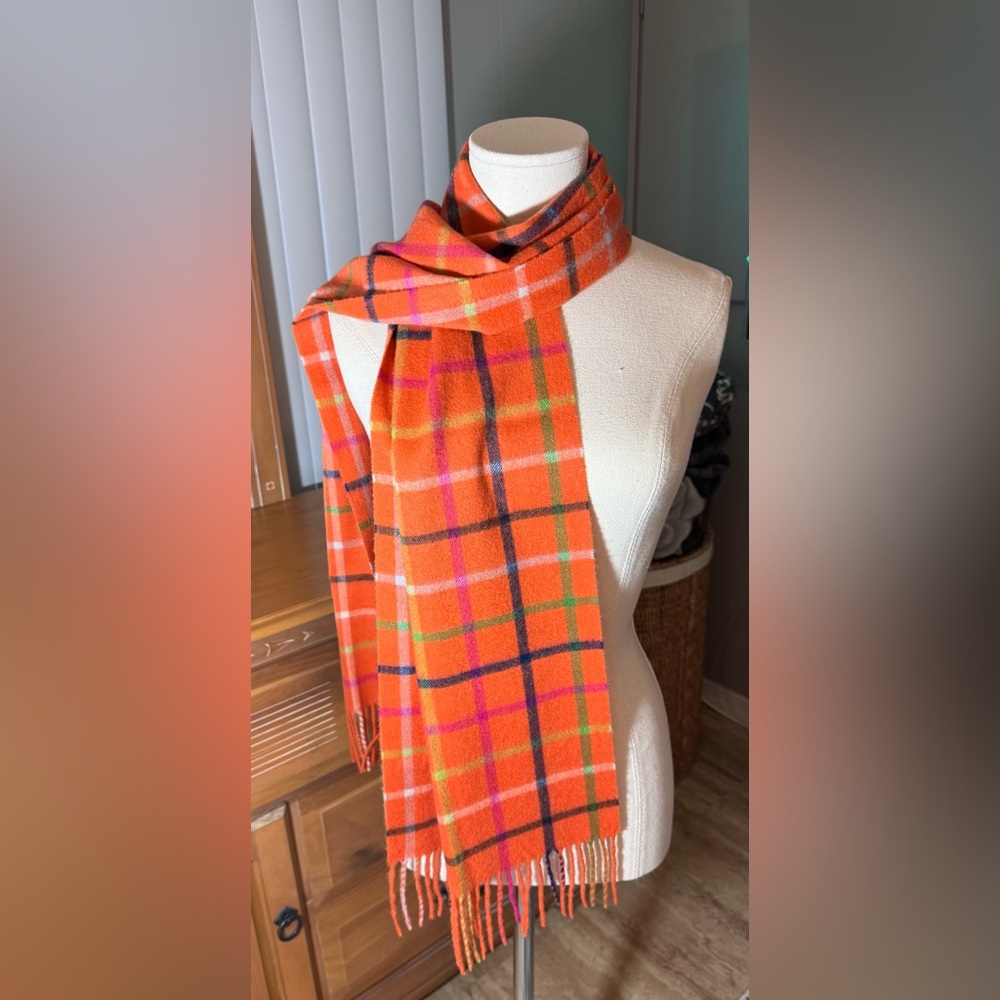 Coach Colorful Checkered Scarf - Orange, Pink, Blue - Picture 2 of 6